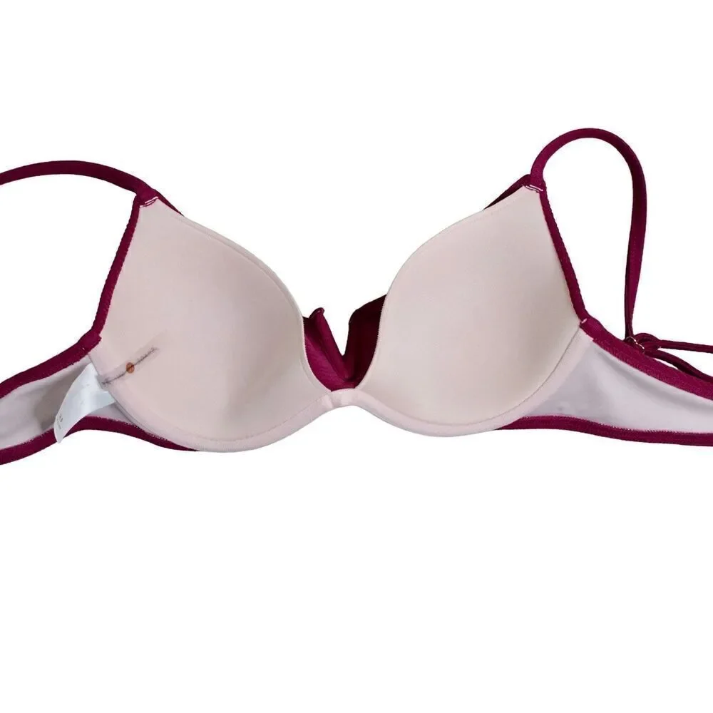 Shade & Shore F311408 Burgundy Push Up Padded Bikini Bra Swim Top 34B Poolcore‎